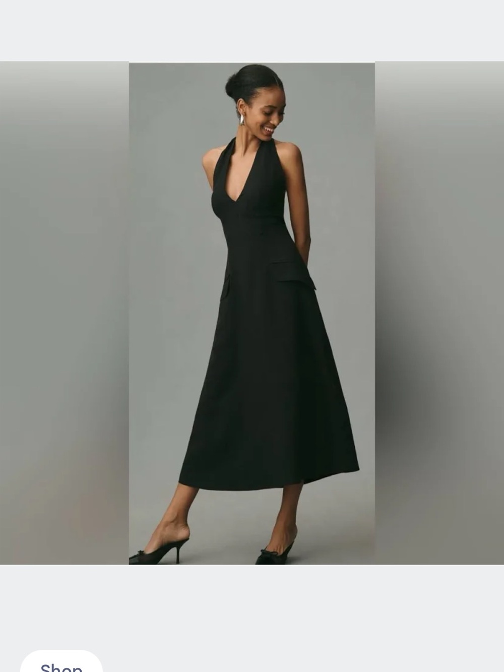 Bardot Black Neck Tie Open Back  Midi Dress With Pockets